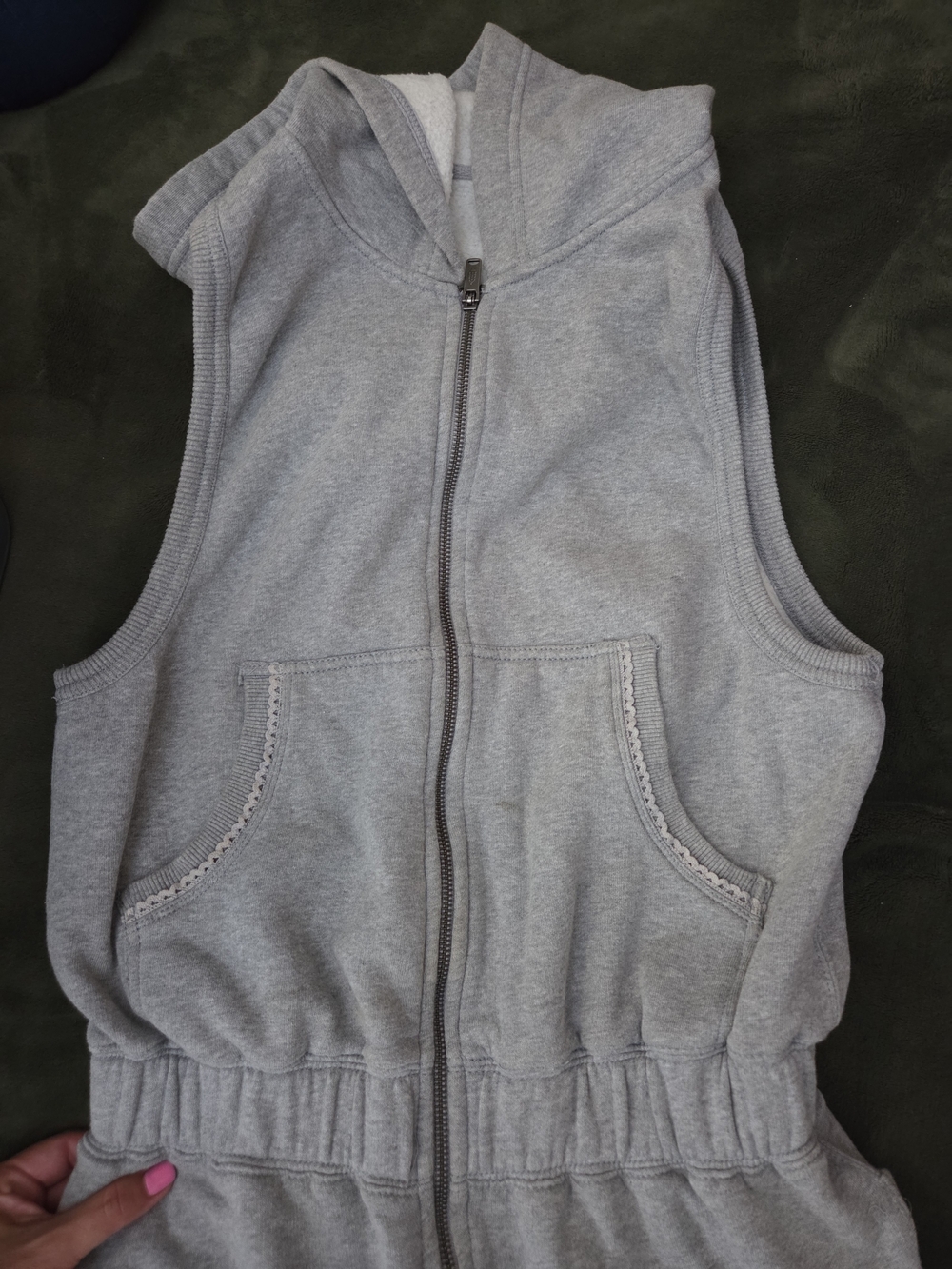 Free People Gray Sleeveless Hooded Romper
